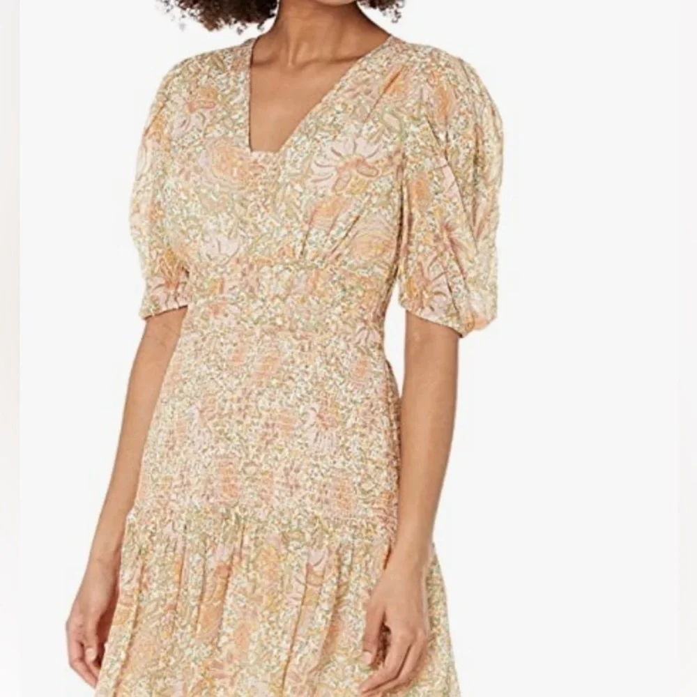 SHOSHANNA Aubrey metallic smocked puff sleeve mini dress size 4 - Picture 5 of 9